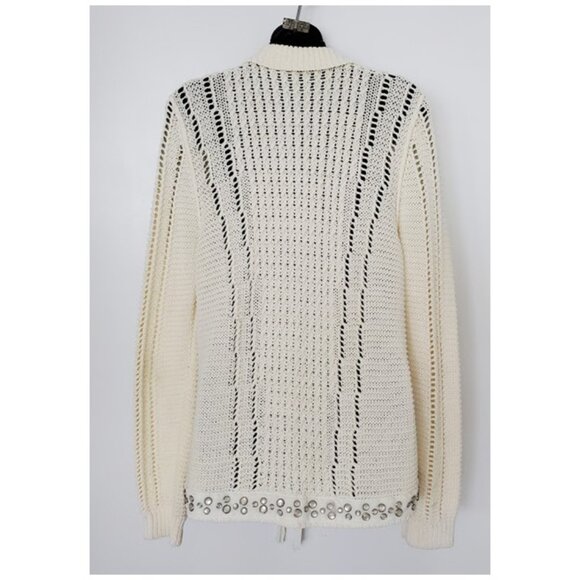 One Girl Who Open Knit Collared Cardigan Embellished Tie Front Hem  Cottagecore - Picture 8 of 12